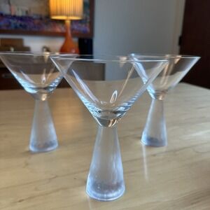 Artland Prescott Hand Blown Martini Wine Glass Set Frosted Honeycomb X 3